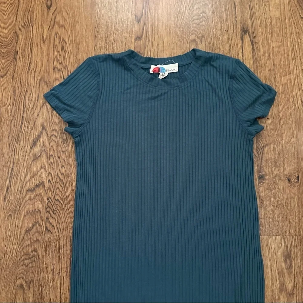Free People Beach Blue Ribbed Short Sleeve Maxi Dress Fitted Size Large